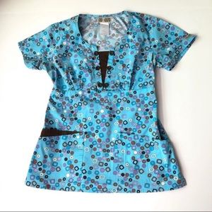 Cherokee Body Stretch Blue/Brown Scrub Top